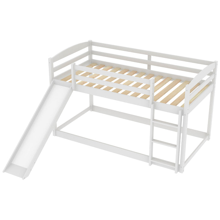 Twin over Twin Bunk Bed with Convertible Slide and Ladder - White