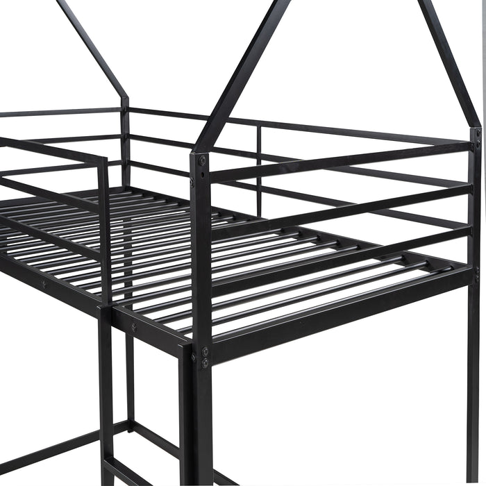 Twin over Twin House Bunk Bed with Ladder and Slide - Black