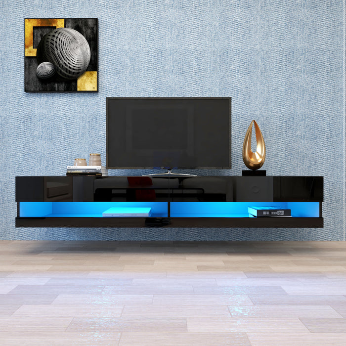 Wall Mounted Floating 80" TV Stand with 20 Color LEDs Black