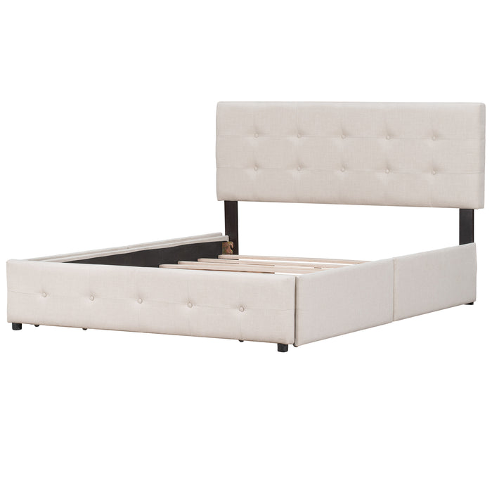 Upholstered Platform Storage Bed, Queen Size (Beige)