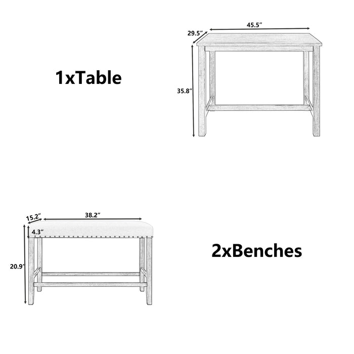 3-Pieces Rustic Wooden Counter Height Dining Table Set - Espresso+ Beige