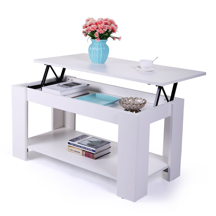 Modern Wooden Table for Home Living Room with Liftable Top - White