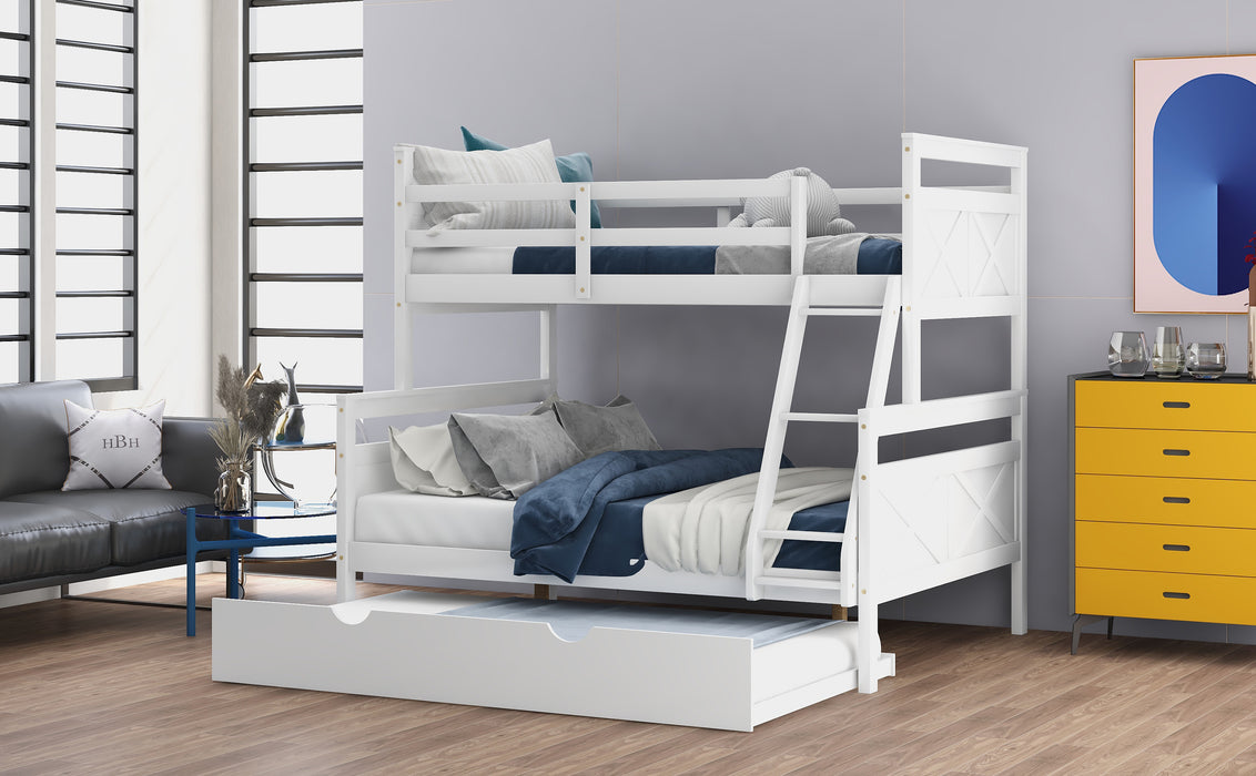 Twin over Full Bunk Bed with Ladder -  White