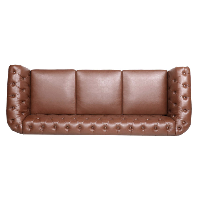 Rolled Arm Chesterfield 3 Seater Sofa - Brown