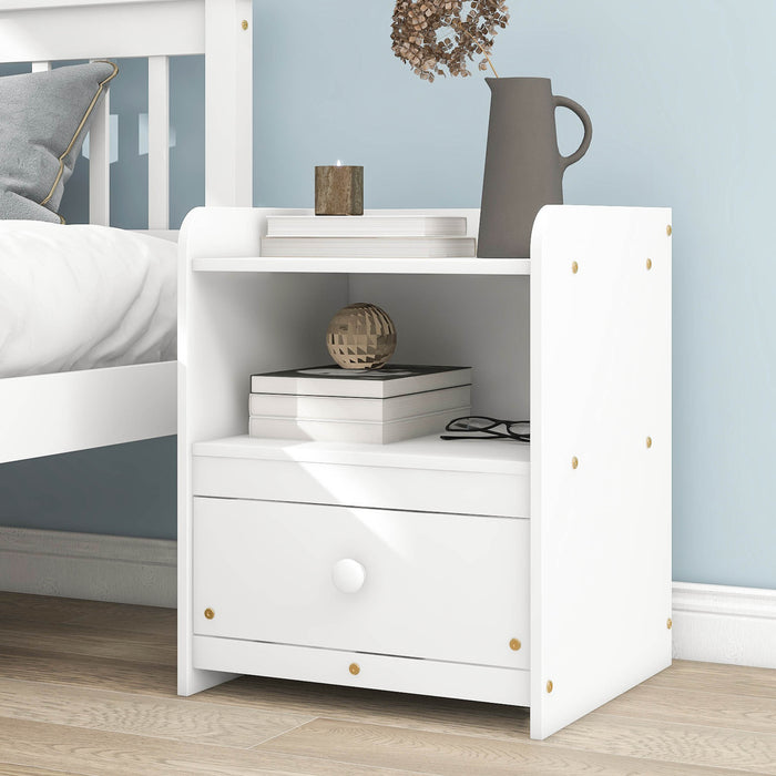 Full Bed frame with a Nightstand , White