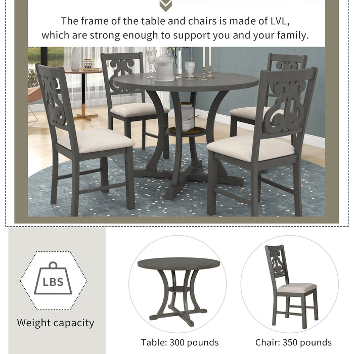 5-Piece Round Dining Table and Chair Set - Gray