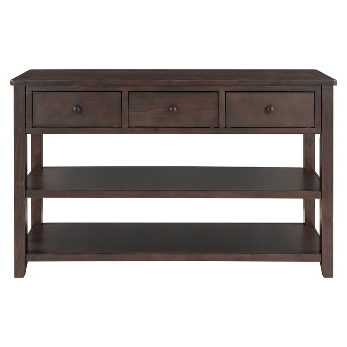 Retro Design Console Table with Two Open Shelves - Espresso