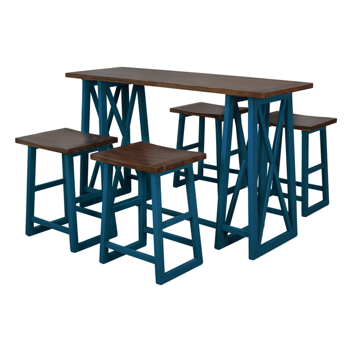 5-Piece Rustic Counter Height Dining Set - Walnut+Blue