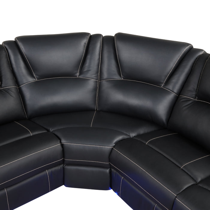 Modern Faux Leather Manual Reclining with Center Console & LED Light - Black