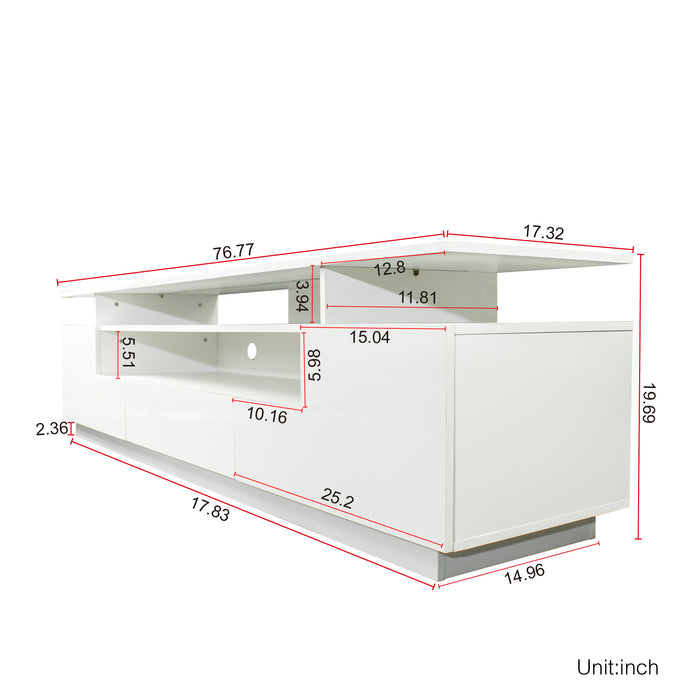 Modern White TV Stand, 20 Colors LED TV Stand w/Remote Control Lights