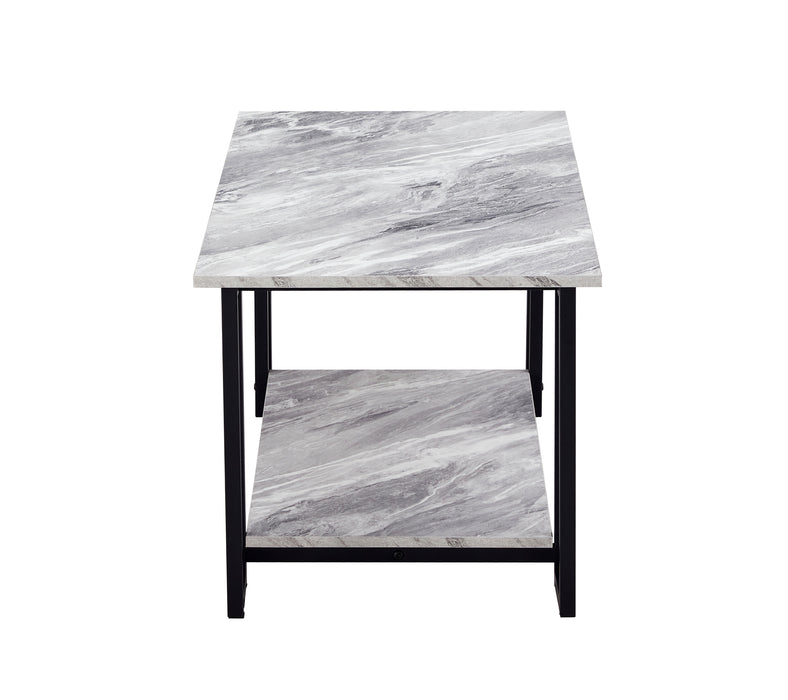 Coffee Table, 2 Layers 1.5cm Thick Marble MDF - GREY Top, BLACK Leg