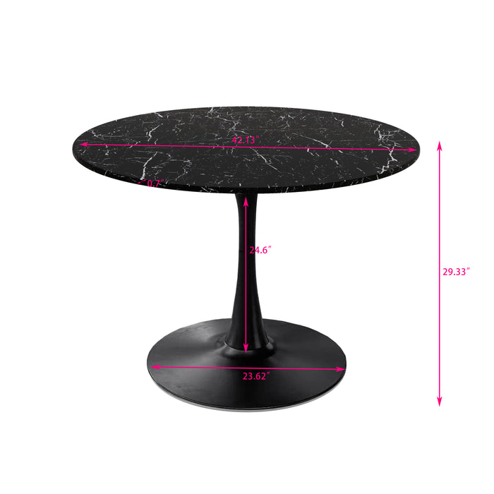 42.12"Modern Round Dining Table with Printed Black Marble Table Top