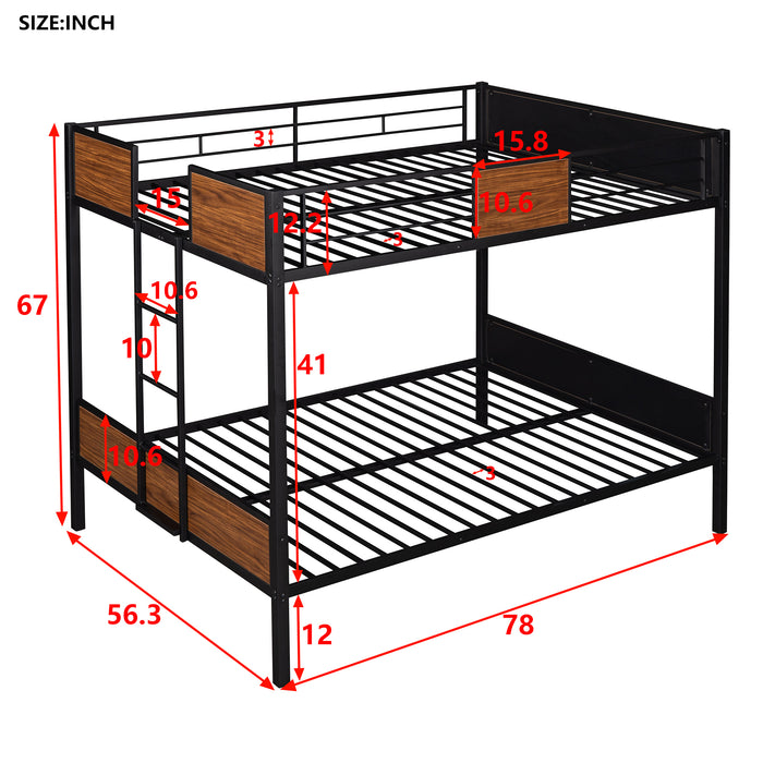 Full-over-full bunk bed modern style steel frame - Brown/Black