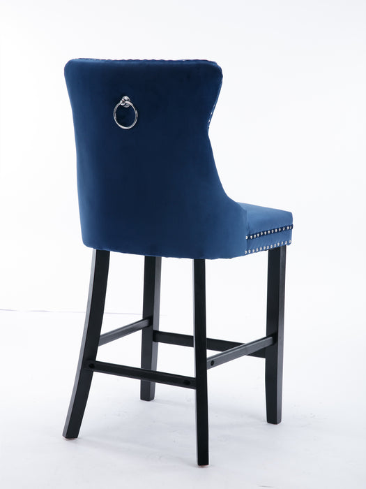 Contemporary Velvet Upholstered Barstools, Set of 2 (Blue)