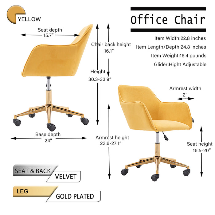 Modern VelvetHome Office Chair - Yellow