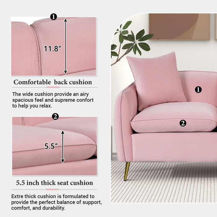 2 Piece Velvet Upholstered Sofa Sets, Pink