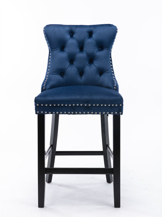 Contemporary Velvet Upholstered Barstools with  Tufted Button - Blue (Set of 2)