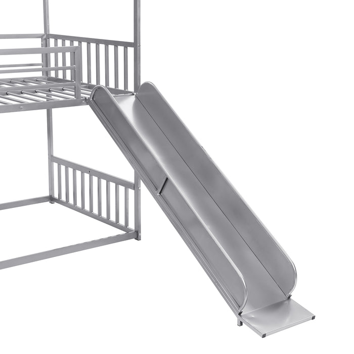 Twin over Twin Metal House Bunk Bed - Silver