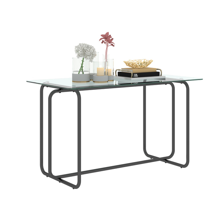 1-piece Rectangle Dining Table with Black Metal Frame, Tempered Glass (Transparent+Black)