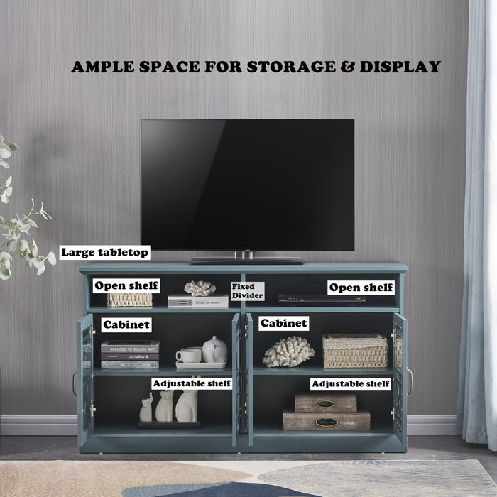 Wooden TV Console, Storage Buffet Cabinet ,- Dark Teal