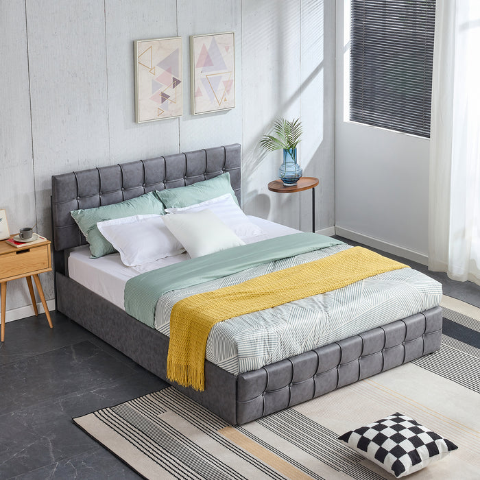 Hot Sale Queen Size Dark Grey Upholstered Platform Bed Frame  with Storage Drawers