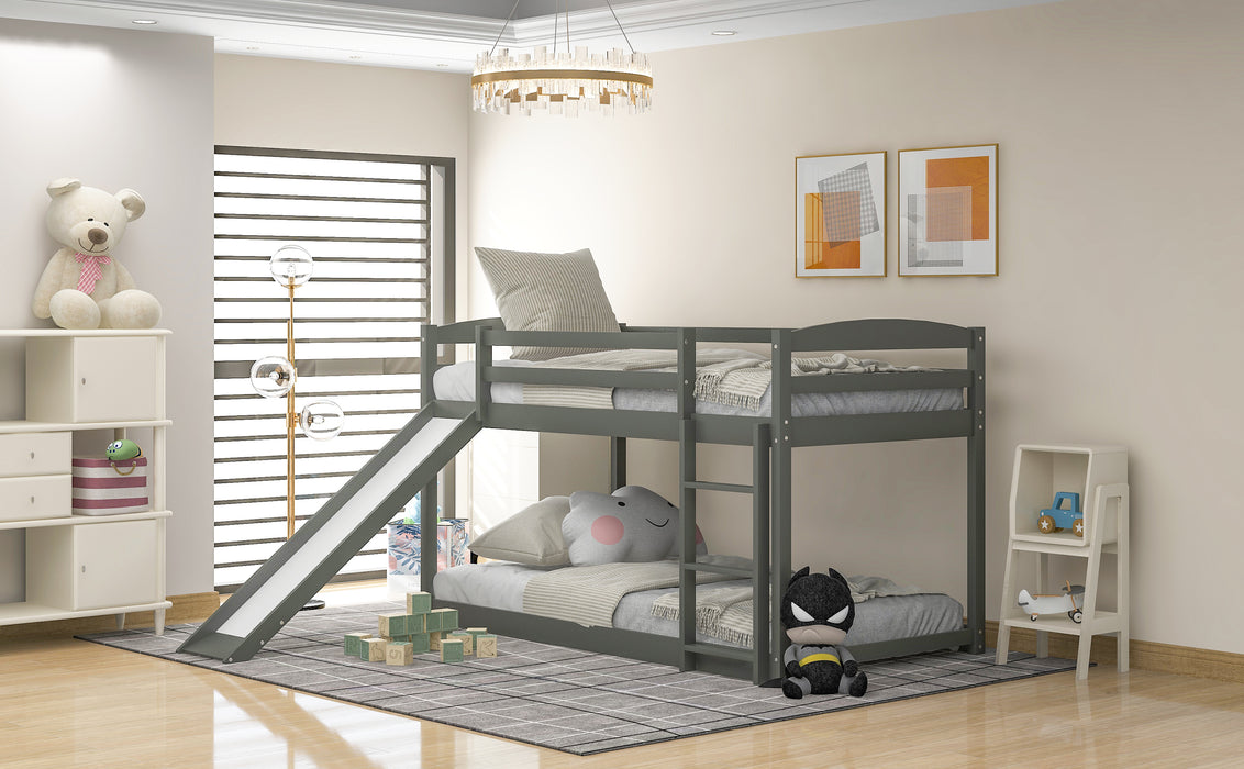 Twin over Twin Bunk Bed with Convertible Slide and Ladder - Gray