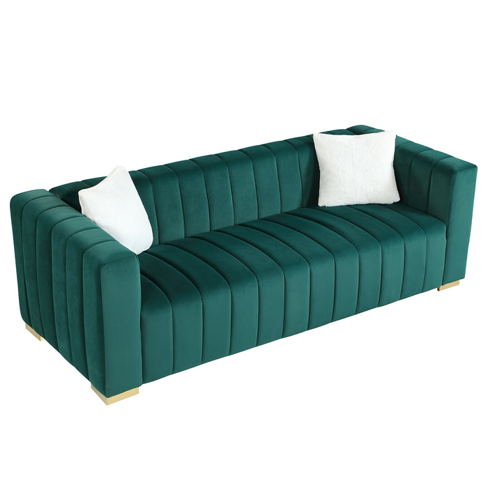 Modern Channel Chesterfield Sofa - Dark Green