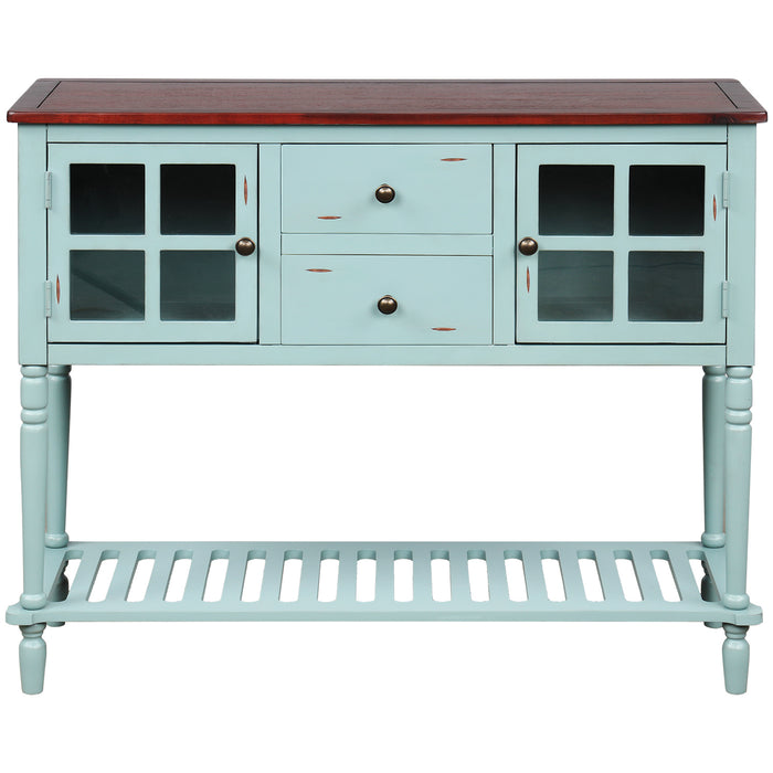 Farmhouse Console Table with Bottom Shelf - Retro Green