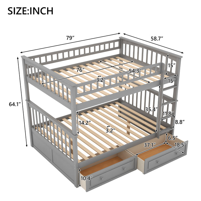 Full over Full Bunk Bed with Drawers