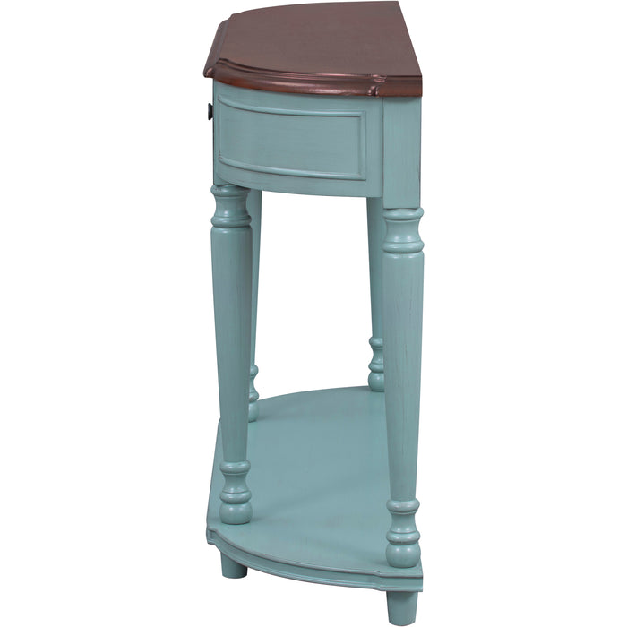 Retro Circular Curved Design Console Table with Open Style Shelf - Cherry + Antique Blue