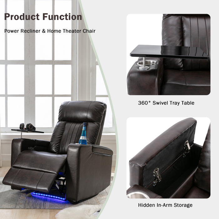 Power Motion Recliner with USB Charging Port and Hidden Arm Storage