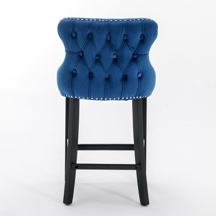 Contemporary Velvet Upholstered Wing-Back Barstools, Set of 2 (Blue)