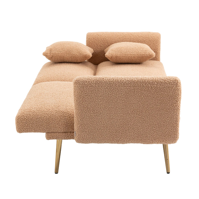 Modern  Velvet  Sofa Futon - Camel Teddy