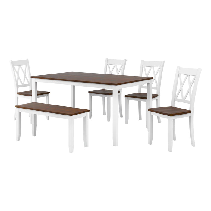 6-piece Farmhouse Rustic Dining Table set - White + Cherry