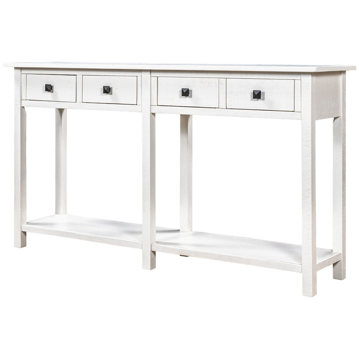 Rustic Brushed Texture Entryway Console Table - Ivory White