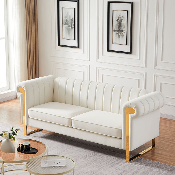 Contemporary Velvet Upholstered Sofa - Beige