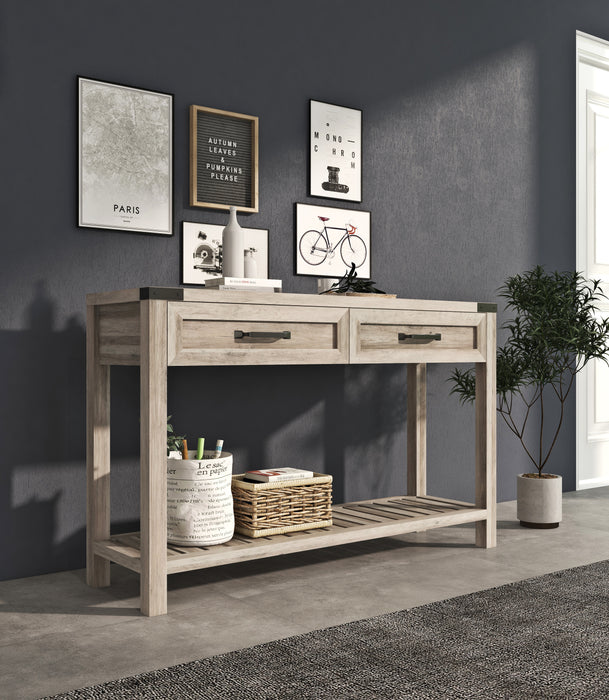 Console Table With Drawers And Shelf - Grey Walnut