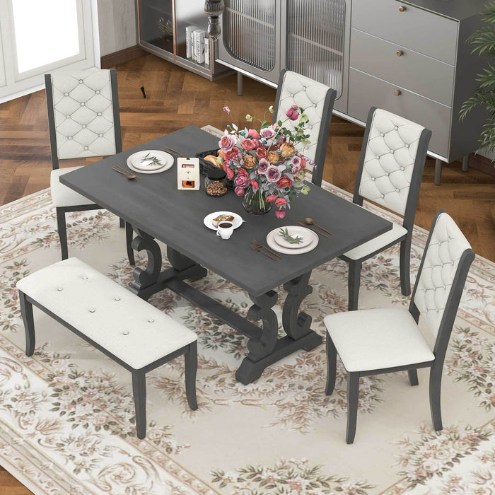 6-Piece Retro Dining Set with Unique-designed Table Legs - Antique Grey