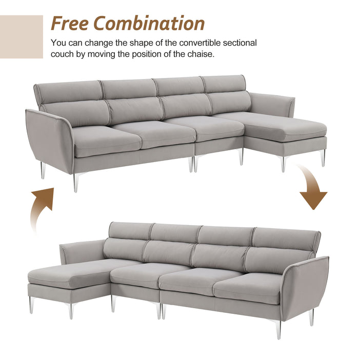 L Shape Convertible Sectional with Chaise - Grey