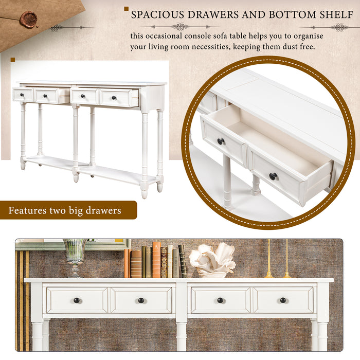 Console Table with Two Storage Drawers - Ivory White