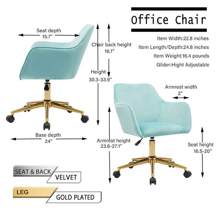 Modern Velvet Home Office Chair - light Blue