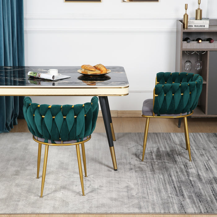 Velvet Dinning upholstered Chair with Gold Metal Legs (dark green)