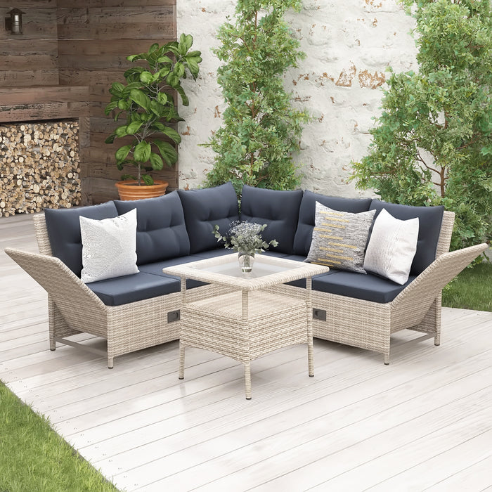 Outdoor Patio 4-Piece All Weather PE Wicker Rattan Sofa Set with Adjustable Backs for Backyard, Poolside, Gray