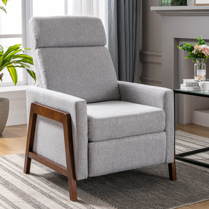 Wood Framed Upholstered Recliner Chair - Gray