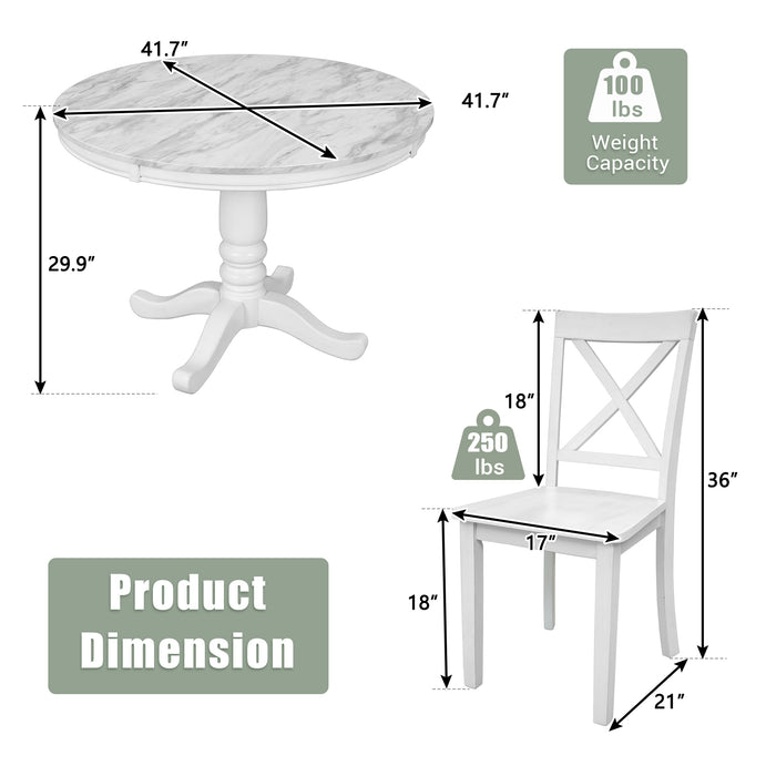 5 Pieces Dining Table and Chairs Set - White