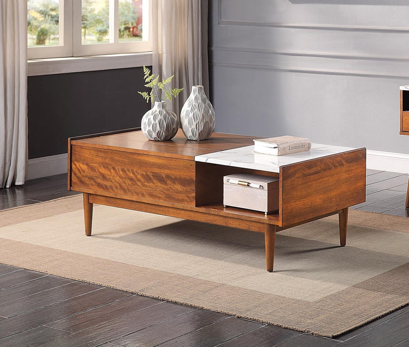 Modern Lift Top Coffee Table with Faux Marble Top - Brown MIx