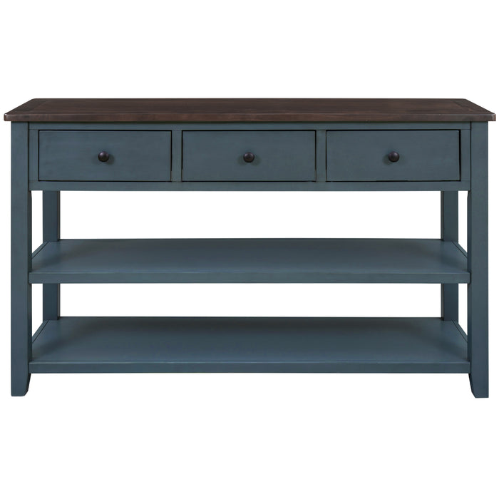 Retro Design Console Table with Two Open Shelves -Navy