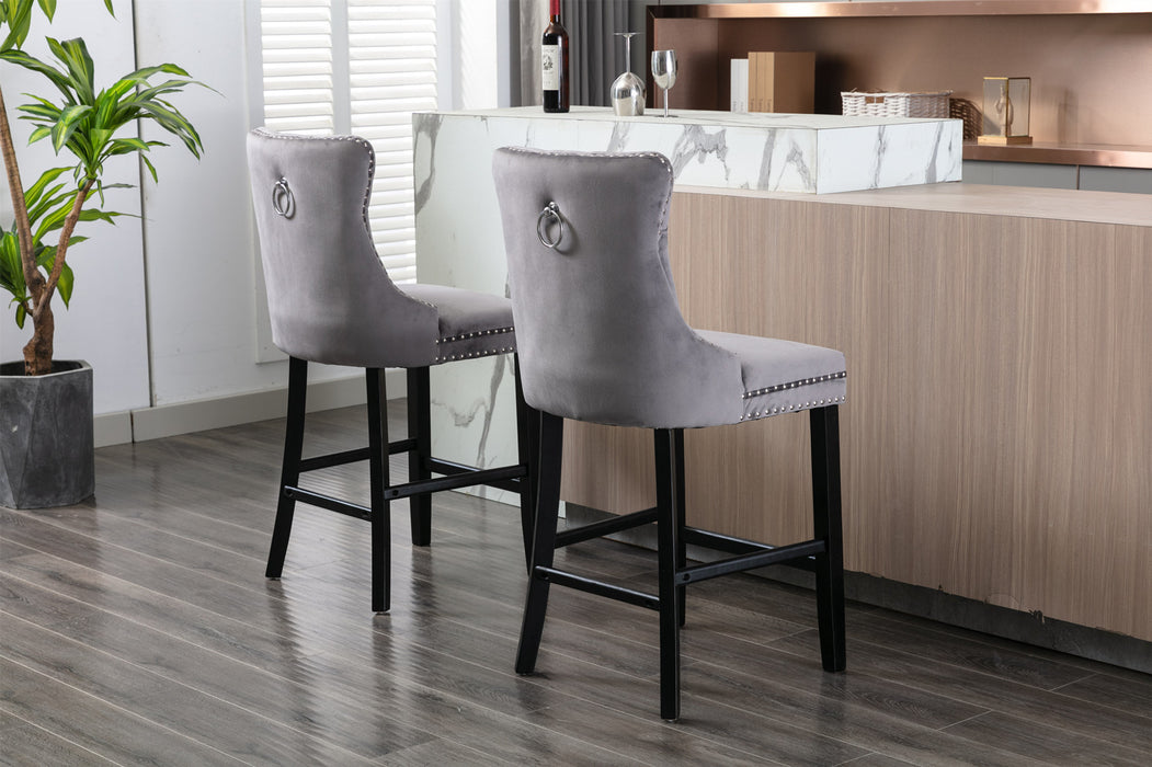 Contemporary Velvet Upholstered Barstools, Set of 2 (Gray)