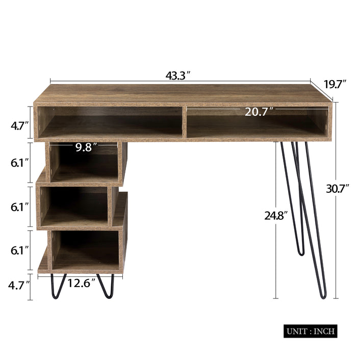 computer desk, modern writing study desk, Brown.