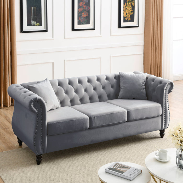 Chesterfield  Velvet Sofa - Grey